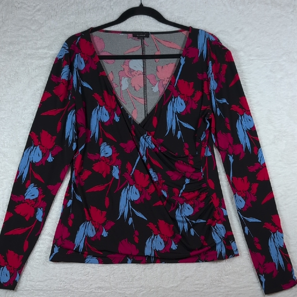 145-Nwot Halogen Black Floral Wrap Blouse